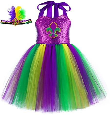 Tutu Dreams Costume Dress for Girls for Mardi Gras Carnival Masquerade Party with Headband