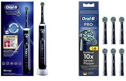 Oral-B Genius X Elektrische Zahnbürste/Electric Toothbrush & Pro CrossAction Aufsteckbürsten für elektrische Zahnbürste, 6 Stück