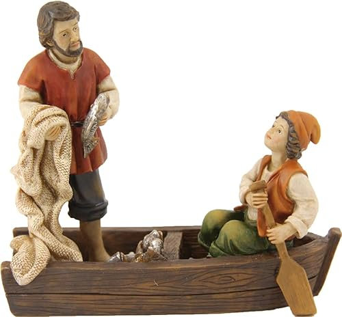 FADEDA Barca da pesca con 2 pescatori/altezza: 9 cm/dipinta a mano/figurine di presepe fedeli ai dettagli, decorazione da tavolo di Natale accessori presepe