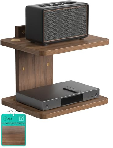 WALI Floating TV Shelf, 2 Tier Projector Shelf for DVD Players, Routers, Game Consoles, Cable Boxes, Living Room Decor Accessories, Wall Mount Shelves Holds Up to 22lbs (CS202N), 2-Shelf, Walnut Brown