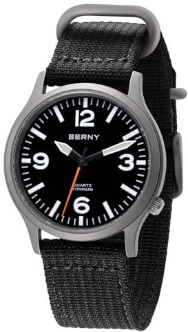 BERNY Titanuhr für Männer Japanischer Sekundenzeiger Quarzuhrwerk VH31 5ATM wasserdichte analoge Quarzuhr mit leuchtendem Saphirglas