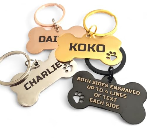Personalised Dog Tags for Pets Engraved UK | Bone Shape Stainless Steel ID Tag | Dog Cat Puppy Collar Name Paw Design | Choose Size & Colour | Rust-Proof