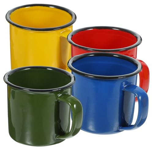 Alipis Set 4 Tazze Smaltate Vintage in Metallo 2.6 Pollici Tazza Da Caffè Retrò Con Manico Antiscivolo Per Uso Quotidiano E Campeggio
