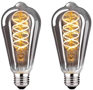 BNITITU E27 LED Vintage Glühbirne, Dimmbar Glühbirne 4W ST64 LED Warmweiss, Vintage Edison Dimmbar lampe E27 Ideal für Nostalgie und Retro Beleuchtung - Rauchgrau Glas - 2 Stück（ST64 YHS）