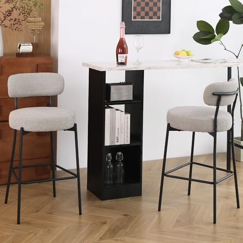 AISALL Barhocker 2er Set, Barhocker mit Lehne, Modern-Stil Barstuhl für Küchenstuhl, Tresenhocker, Design Hocker, runde Tresenhocker mit gut gepolstert, einfache Montage, Sitzhöhe 70 cm, Grau