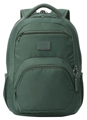 TOTTO - Mochila para Ordenador Portátil 14 Pulgadas, Modelo Tracer 4, Mochila Eco-Friendly, 3 Compartimentos, Cremallera con Argolla para Candado, 2 Bolsillos para Botella, Color Silver Pine