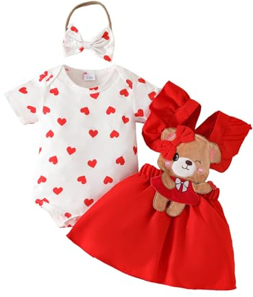 LUVCES Ensemble Jupes Nouveau-né Fille Manche Longue/Courte à Volants Haut + Salopette à Carreaux/Nœud Papillon Robe à Bretelles Automne Hiver Vêtements