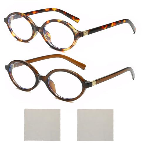 XFSRG 2 Paires Lunette Anti Lumière Bleue Femme Homme Lunettes Filtre Lumière Bleue Ovales Rétro pour Écran d’Ordinateur et Smartphone Sans Correction
