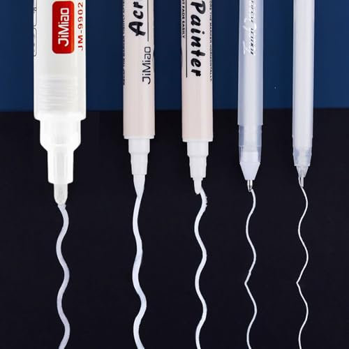 Femnow Lackstift Weiß Wasserfest, 4 Stück Permanent Marker Weiß Dünn, Fugenstift Kreidestift Textilstifte Acrylstifte Textilmarker Weißer Stift, für Steine Keramik Papier Glas Stoff Metall Leinwand