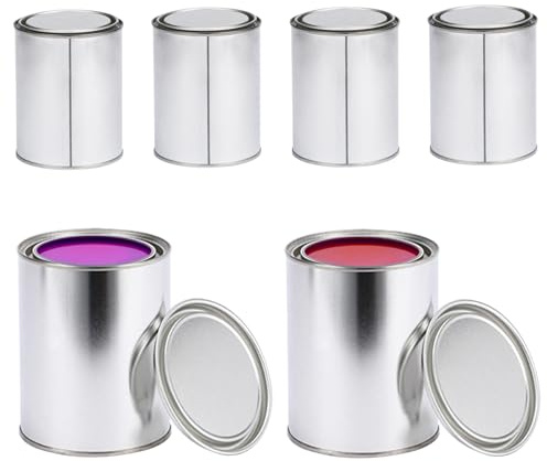 QoTang 6 barattoli di metallo vuoti con coperchio a pressione, 1000 ml, barattolo di latta per conserve, contenitori colorati per pittura, contenitori per la casa, l'ufficio