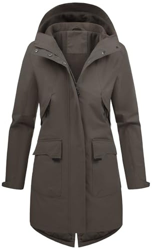 Tuopuda Chaquetas Larga Mujer con Capucha Abrigo Polar Ligero Primavera Otoño Parka Repelente al agua con Cremallera y Bolsillos