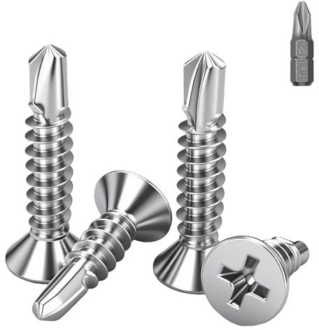 BACSHBY 60 Pièces Vis Autoperceuses Métal M3.5x32mm Inox 410,Tête Fraisée Plate Cruciforme, Autotaraudeuses avec Embouts pour Fixation Bois, Tôle et Plastique