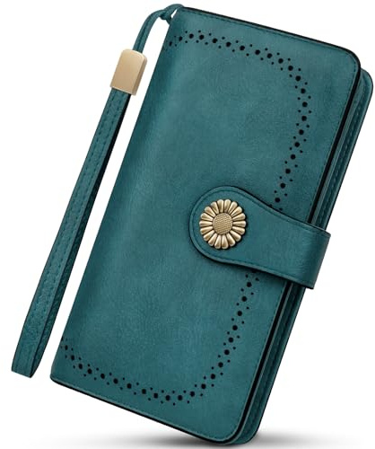 TEUEN Große Geldbörse für Damen aus Veganem Leder mit Mehreren Fächern, Langformat Portemonnaie mit RFID Schutz, Handyfach, Reißverschluss-Münztasche, Geldbeutel für Frauen Elegantes Geschenk