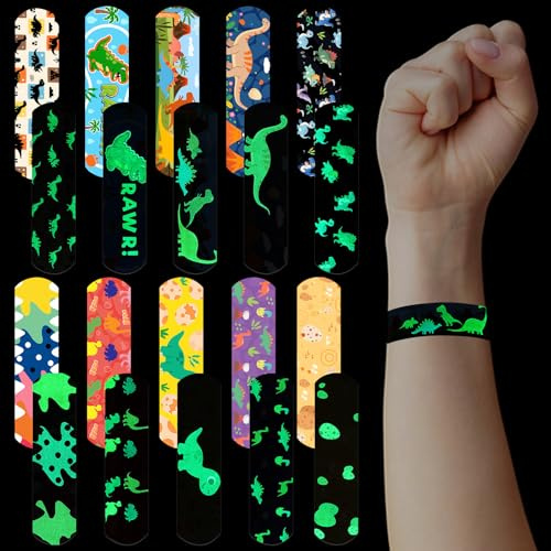 Geiserailie 300 Pcs Kids Bandages, Glow in The Dark Cartoon Bandage Cute Waterproof Neon Bandages for Kids Adults 5 Styles Adhesive Bandage Variety Pack for Scrapes Wounds First Aid for Cuts(Dinosaur)