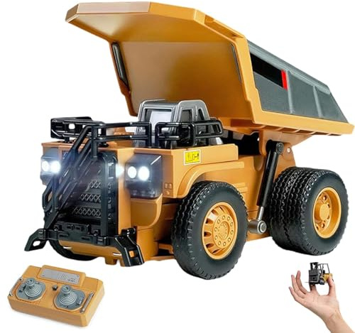Kouamor 2 in 1 Remote Control Excavator Toy, 2.4GHz Mini remote control digger Excavator Toy, Engineering Construction Vehicle Toy, with LED & sound effect, for Kids boys gifts 3-12 yrs (dump truck)