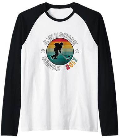 Regalo di Compleanno per Gli Amanti dell'hockey da 8 Anni, Fantastico dal 2017 Maglia con Maniche Raglan