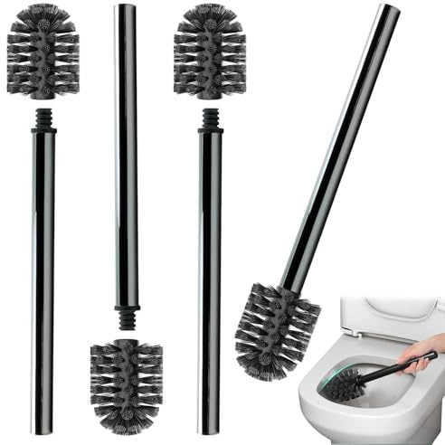 EUREKORA 4 Stück WC bürste Schwarz Toilettenbürste Edelstahlgriff Abnehmbare Bürstenköpfe Toiletten Ergonomisch Modernes Design Hochwertig für Badezimmer Toilette (Ø 7cm Schwarz)