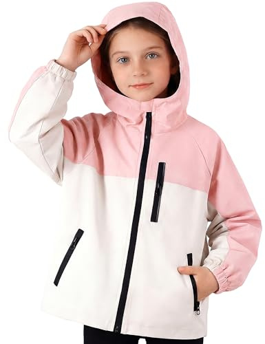 Hoseay Kids Jacket Waterproof Raincoats with Reflective Strips 11-12, Pink
