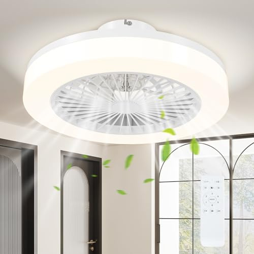 HOMCOM Ventilatore a Soffitto con Luce LED Regolabile Ø46x16 cm Bianco