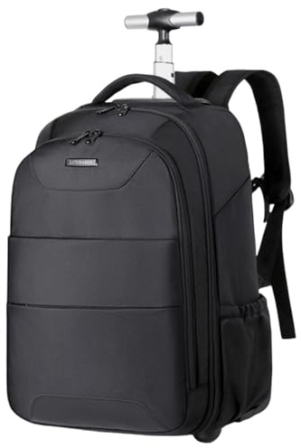 Ryggsäck med dubbelt förstärkt teleskophandtag – lätt att gå upp och ner i trappor – handbagage med laptopfack för affärsresenärer och pendlare, Svart, 35 cm x 20 cm x 49 cm, Rullväska