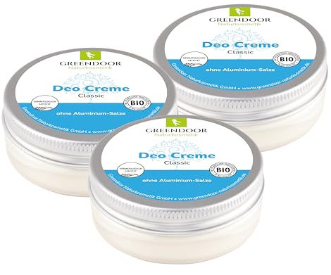 GREENDOOR Deo Creme ohne Aluminium 3 x 50ml SPARPACK, Natur Creme Deodorant, natürlich OHNE Aluminium-Salze Alkohol Parabene Tierversuche Palmöl, Aloe Vera Naturkosmetik, Deocreme Cremedeo Geschenke