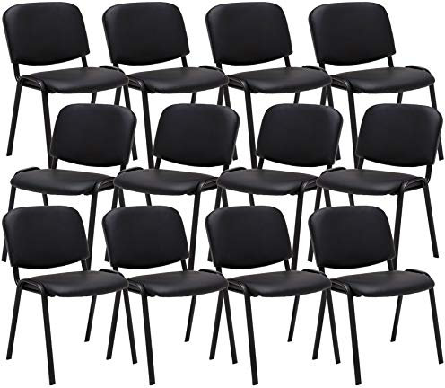 CLP 12er Set Besucherstuhl Ken Kunstleder I Stapelstuhl Mit Robustem Metallgestell I Polsterstuhl Mit Rückenlehne, Farbe:schwarz