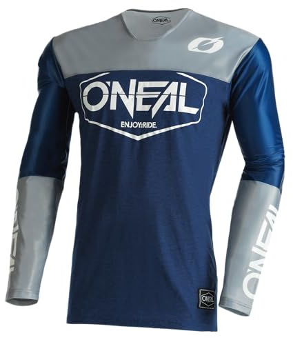 O'NEAL | Motocross skjorta med lång ärm | MX MTB Mountain Bike | Lättviktsmaterial, ergonomisk slim fit-skärning för perfekt passform | Mayhem Jersey Hexx V.22 | Vuxen | Blågrå | Storlek XL