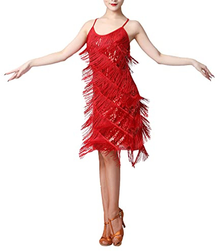 FYMNSI Robe garçonne à paillettes pour femme – Style rétro Gatsby des années 1920 – Robe de cocktail, de danse latine, salsa, samba, rumba, tango, rave, espace
