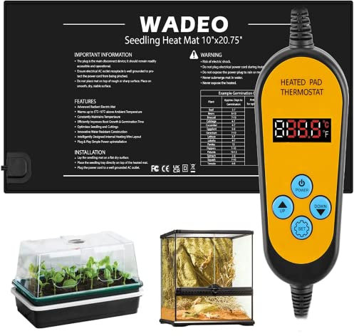 WADEO Tappetino Riscaldante per Piante, [52 x 25cm] [50W], con Termostato da 5 a 45°C, Impermeabile e Durevole, Tappetino Riscaldante per Germinazione di Piantine, Funghi, Rettili