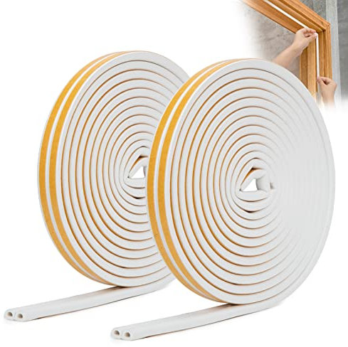 YOUSHARES Draught Excluder for Doors - Draft Excluder for Windows Seal Strip Window Insulation Tape 16M/52Ft Self Adhesive Rubber Sealing Strip Soundproof Door Seals Weather Strip (White)
