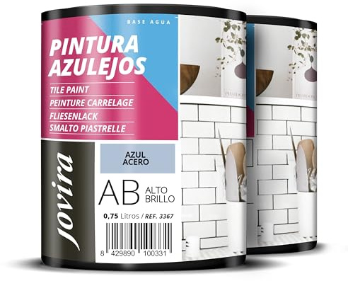 JOVIRA PINTURAS Pintura para Azulejos, Alto Brillo al Agua. Da una imagen nueva a tu cocina y baño. (2x750 Mililitros, Azul Acero) B-8