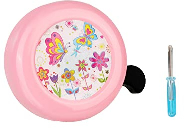 Timbre de Bicicleta Infantil,Campana de Bicicleta para Niña Chico,Campana de Bicicleta con Sonido Fuerte y Nítido Portátil Mini Destornillador Cruzado,para la Mayoría Las Bicicletas,Polvo de Mariposa