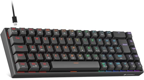 KOORUI 60% Wired Mechanical Gaming Keyboard, 69 Keys, Red Switch, Black