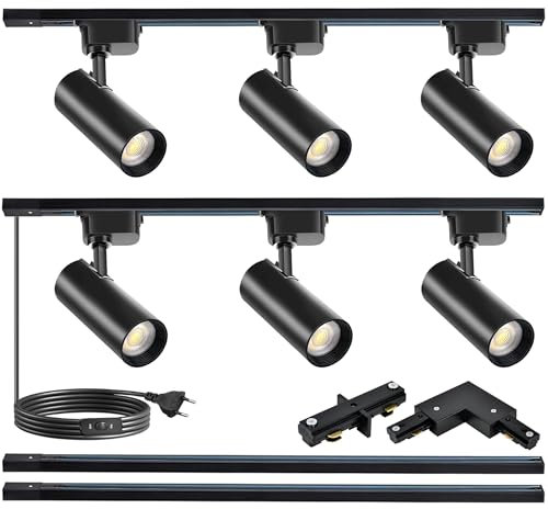 Bravsekai pista de iluminación kits de cabezas, de 6 luces de la pista extendida 2x1m H Tipo de rieles de pista 20W 4000K Blanco Natural Techo Spotlight Fixture