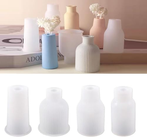 HNLMZ Stampo in silicone per vasi, 4 stampi in resina epossidica, per vasi, portapenne e accessori decorativi