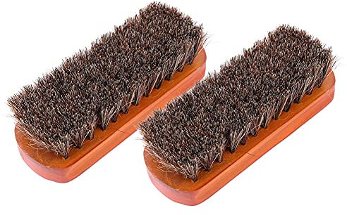 ANKROYU 2PCS Wooden Horsehair Shoe Brushes, Polish Cleaner Brush Kit, Leather Care Horse Hair Brushes for Shoes Coats Sofa (Mahogany Color Medium)