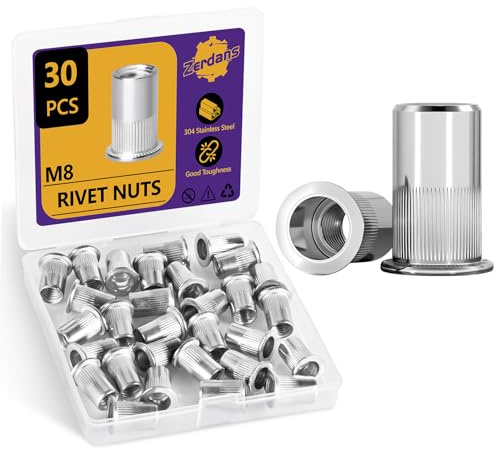 Pack of 30 Rivet Nuts M8, A2 V2A Stainless Steel Blind Rivet Nuts, Round Flat Head Rivet Nuts with Thread, Rivet Nuts Stainless Steel for Metal Plates Pipes etc.