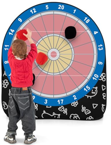 GYMAX Pallone Gigante da Freccette, Grande Bersaglio per Freccette Pieghevole con 4 Palloni, Borsa da Trasporto, Tabellone dei Punti Chiaro, Set di Gioco per Raduni, Picnic, Feste (Nero)