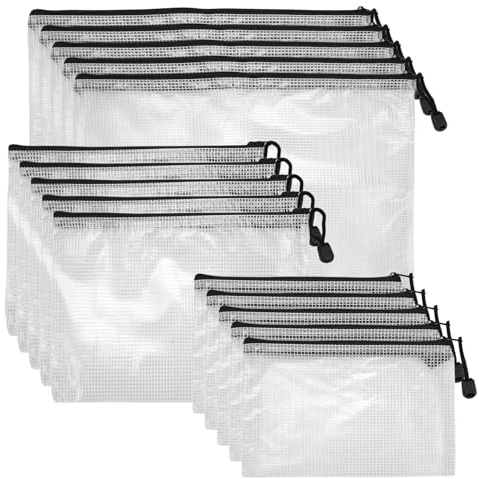 15 Piezas Bolsas de Documentos A4+A5+A6, Bolsa de Archivo de Cremallera, Impermeable Carpeta Fundas Plastico, Carpeta Fundas con Malla para uso de Oficina, uso Escolar, Viajes, Recibos, Certificados