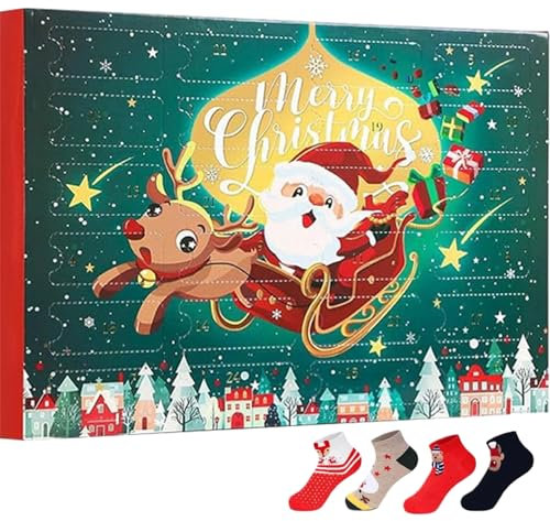 Jeorywoet Socken-Adventskalender 2024, Weihnachtssock-Adventskalender mit 24 lustigen und farbenfrohen Adventskalender mit Weihnachtsfest-Adventskalender 2024 für Weihnachten Urlaubsüberraschung