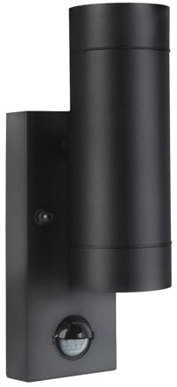 Lampada da Applique Esterno Moderna in Alluminio Nero JANDT con Sensore di Movimento PIR, Design Bidirezionale IP65 Impermeabile, Compatibile con LED a Risparmio Energetico (Lampadine Non Incluse)