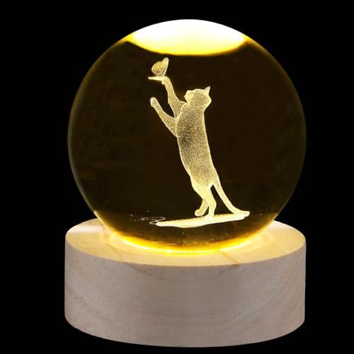 SAHOOTTIE 60mm 3D Cat Crystal Ball Cats Paperweight Cute Cat Gifts for Cat Lovers Cat Themed Gifts Cat Ornaments Cat Gifts-C