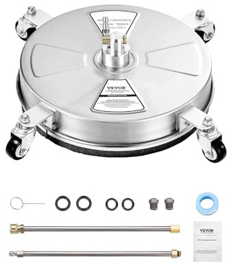 VEVOR 395 mm Hochdruckreiniger-Flächenreiniger, Hochdruckreiniger-Aufsätze aus Edelstahl mit 4 Rädern, 276 bar, 6,35 mm Schnellanschluss, 2 Sprühdüsen, 2 verlängerte Stäbe für Beton, Terrasse, Deck