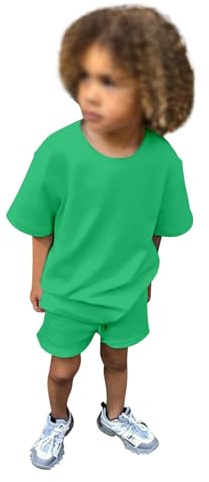 2025 - Maglietta a maniche corte per bambini, 2 pezzi, tuta da allenamento estiva, tinta unita, a maniche corte, con pantaloncini, set di maglia della Turchia, Verde scuro, 12-13 Jahre