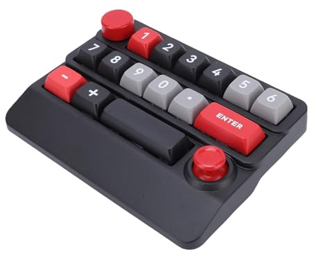 Oreilet 15 Teclado Mecánico Teclado de Juego, Teclado Numérico RGB Inalámbrico con Control la Perilla Joystick, Teclado Numpad Macro Programable Caliente para el Trabajo la Oficina (Negro Rojo)