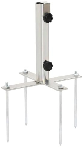Teenpull Parasollstativ med markspett för Ø 32–38 mm, silver, stål, rostskydd, för trädgård, terrass, strand, stabilt grepp utomhus