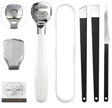 Stainless Steel Foot File, Corn and Callus Remover Foot File Pedicure Tool Includes 10 Replacement Heads and 3 Pack Dead Skin Scraper for Men & Women Heel Scrubber Scraper, Corn Plane, Footcare