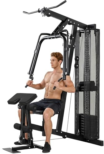 SPORTNOW Multi Gym, All in One Home Gym Machine with Adjustable Seat and Back, 45kg Weight Stack, Lat Pull Down, Chest Press, Leg Extension, Bicep Curl for Full Body Strength Training