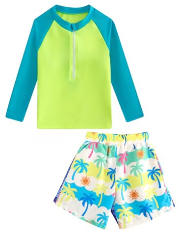 JiAmy Jungen Badeanzug Set 2-teilig Langarm UV-Schutz 4-5 Jahre, Gelb