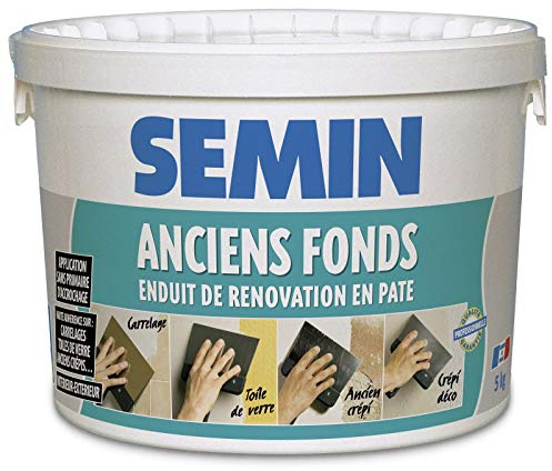 Semin Anciens Fonds, Enduit de Rénovation pour les Supports Irréguliers Spécial Toile de Verre, Carrelage, Peinture, Intérieur/Extérieur, Seau de 5 kg